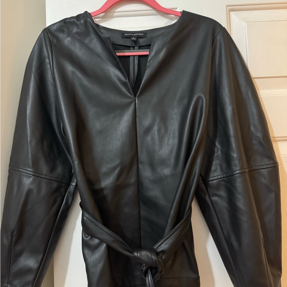 Banana Republic Black Leather Top Sleek Tie Waist